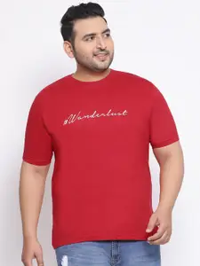 YOLOCLAN Plus Size Men Red Printed Round Neck T-shirt