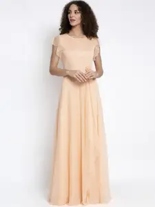 Just Wow Women Peach-Coloured Solid Maxi Dress
