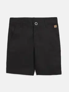 Campana Boys Black Solid Regular Fit Cotton Shorts