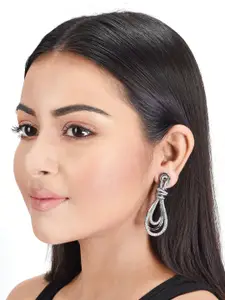 MIDASKART Silver-Toned Contemporary Drop Earrings