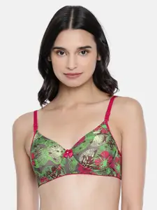Lady Love Green & Red Printed Non-Wired Lightly Padded Everyday Bra