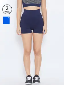 C9 AIRWEAR Women Pack Of 2 Blue Solid Slim Fit Sports Shorts