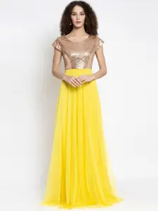 Just Wow Women Gold & Yellow Embellished Maxi Dress