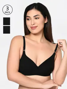 Bodycare Women Pack Of 3 Black Solid Non-Wired Non-Padded Everyday Bra 1581