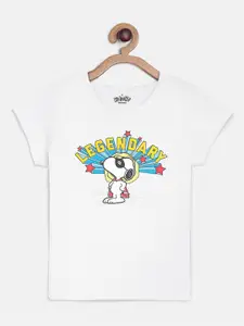 Kids Ville Snoopy Printed White tshirt for Girls