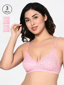 Bodycare Pack Of 3 Pink & Grey Printed Non-Wired Non Padded Everyday Bras