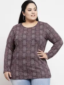 plusS Women Multicoloured Self Design Sweatshirt