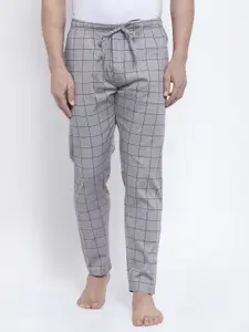 JAINISH Men Grey Checked Cotton Lounge Pants