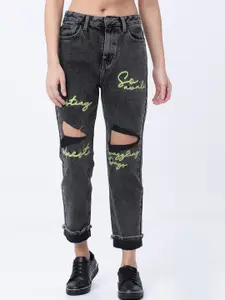 Tokyo Talkies Women Grey Boyfriend Fit Mid-Rise Highly Distressed Jeans