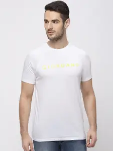 GIORDANO Men White Brand Logo Printed Round Neck T-shirt