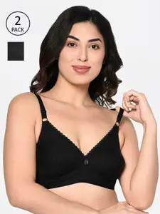 Bodycare Pack Of 2 Black Solid Non-Wired Non Padded Everyday Bras 6596B