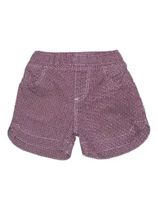 KiddoPanti Girls Maroon Printed Regular Fit Regular Shorts