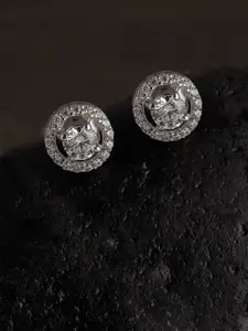 Clara Rhodium-Plated Sterling Silver Swiss Zirconia Contemporary Studs
