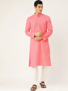 RAJUBHAI HARGOVINDAS Men Pink Woven Design Straight Kurta