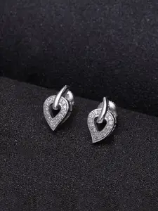 Clara Silver-Toned Rhodium-Plated Swiss Zirconia Stella Leaf Shaped Studs