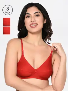 Bodycare Pack Of 3 Solid Non-Wired Non Padded Everyday Bra 1567RED