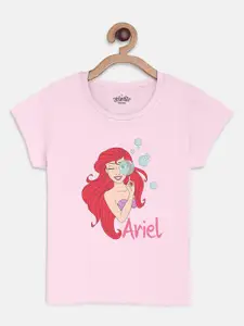 Kids Ville Girls Disney Princess Ariel Printed Pink Tshirt for Girls