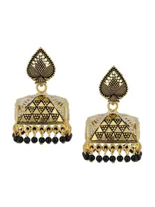 ANIKAS CREATION Gold-Plated & Black Enamelled Contemporary Jhumkas