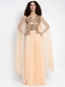 Just Wow Women Peach-Coloured Embellished Maxi Dress