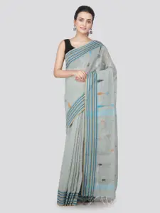 PinkLoom Grey & Blue Pure Cotton Woven Design Handloom Saree