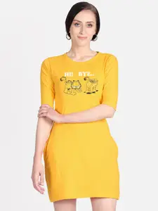Free Authority Women Yellow & Black Garfield Printed T-shirt Dress