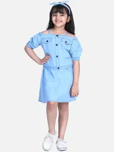 StyleStone Girls Blue Solid Top with Skirt