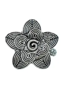 Silvermerc Designs Oxidised Silver-Plated Karma Rose Floral Finger Ring