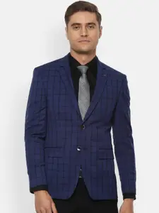 Louis Philippe Men Navy Blue & Black Checked Single Breasted Blazer