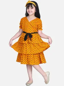 StyleStone Girls Orange Printed Fit and Flare Dress