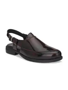 Delize Men Maroon Solid Slingback Comfort Sandals