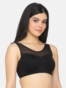 Da Intimo Black Solid Non-Wired Lightly Padded Workout Bra DI-1300 BLACK-C21