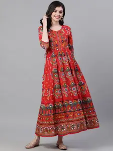 Ishin Women Red Printed Maxi Dress