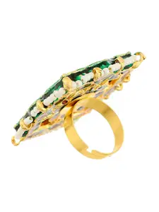 Silvermerc Designs Gold-Plated White Kundan-Studded Pearl Handcrafted Finger Ring
