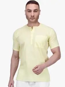 RAJUBHAI HARGOVINDAS Men Yellow Solid Cotton Straight Kurta