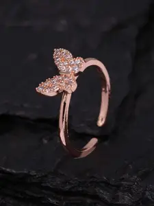 Ferosh Rose Gold-Plated White Crystal-Studded Butterfly Shaped Adjustable Finger Ring