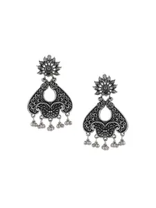 Silvermerc Designs Silver-Toned & Black Floral Drop Earrings