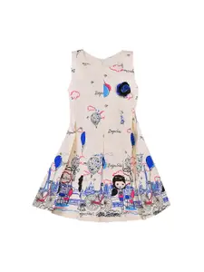 Wish Karo Girls Cream-Coloured Printed A-Line Dress