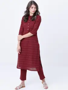 Vishudh Women Maroon & Off-White Striped Straight Kurta