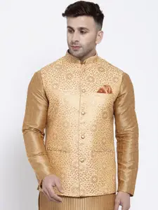 Badoliya & Sons Men Gold-Coloured Woven Design Nehru Jacket
