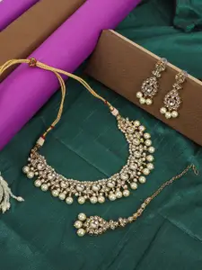 ANIKAS CREATION Gold-Plated White Pearl Choker Necklace Jewellery Set