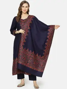 Safaa Women Navy Acro Wool Woven Suit & Dupatta With Four Side Border(Unstiched) For Winter