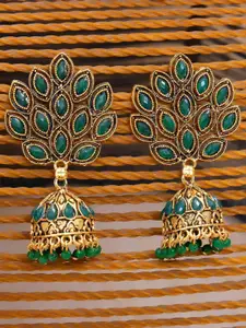 Crunchy Fashion Green & Gold-Toned Contemporary Jhumkas