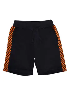 KiddoPanti Boys Black & Orange Colourblocked Regular Shorts