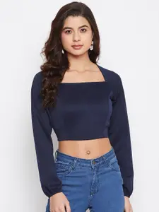 Imfashini Women Navy Blue Solid Fitted Top