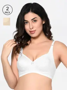 Bodycare Beige & White Solid Non-Wired Non Padded Everyday Bra