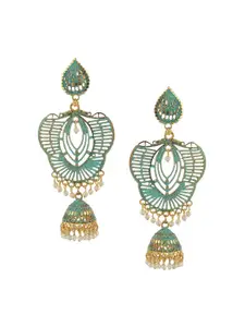 ANIKAS CREATION Sea Green & Gold-Toned Classic Jhumkas