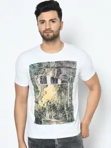 Duke Men White Printed Round Neck T-shirt
