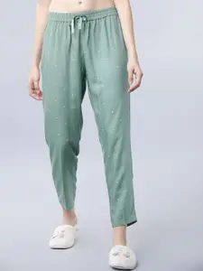 Tokyo Talkies Women Green & White Polka Dot Printed Lounge Pants