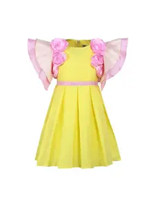 A Little Fable Girls Yellow Solid Fit and Flare Dress
