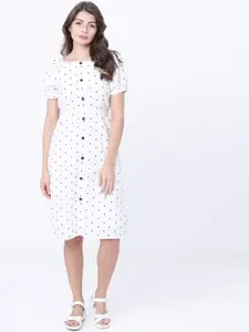 Tokyo Talkies Women White Polka Dot Printed A-Line Dress
